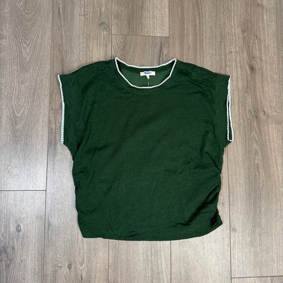 Madewell Side-Cinch Muscle Tee SZ XL Summit Green Crewneck Contrast Stitch Trim - Picture 2 of 6